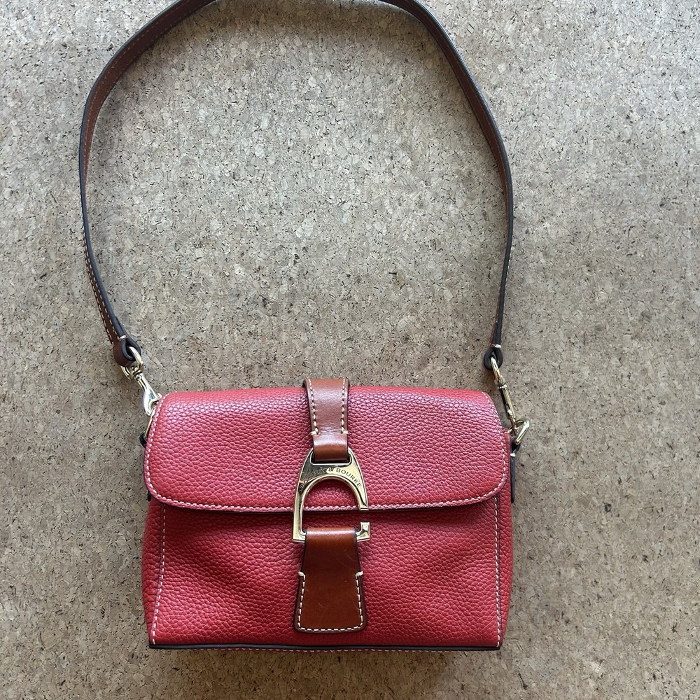 Dooney & Bourke Pebble Grain Flap Crossbody Tomato Red/Brown Accents EUC